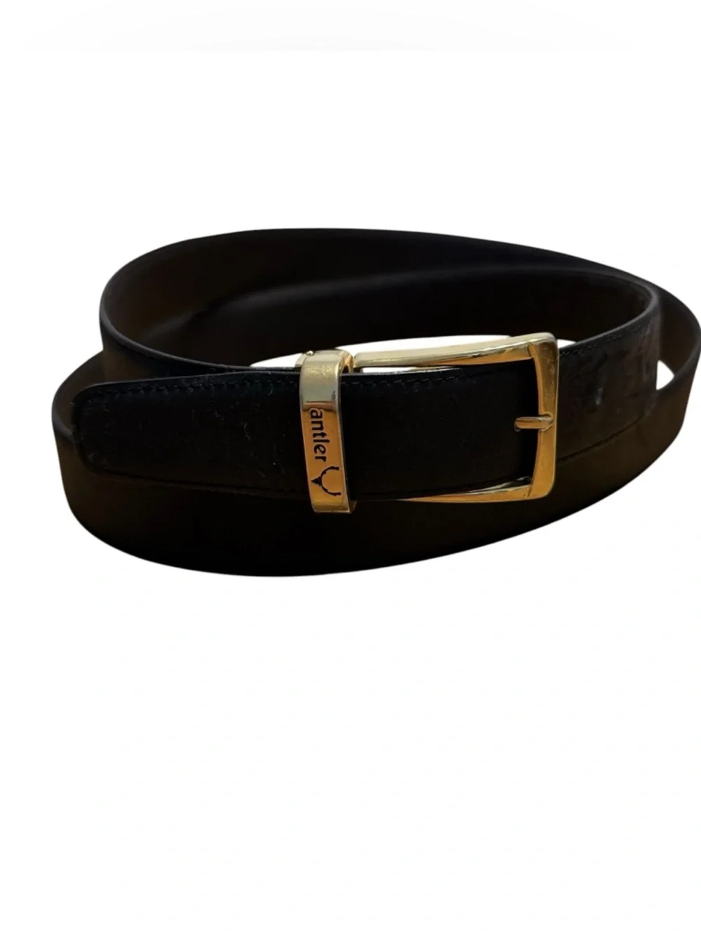 Vintage Antler Belt Made in Italy Black Gold Buckle 110cm 44 Classic